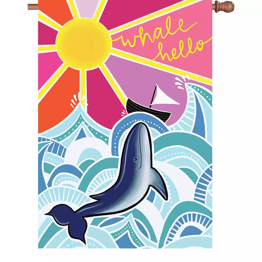 Accent Home & Garden 28 In. Flag - Whale Hello 3 Accent Home & Garden 28 In. Flag - Whale Hello